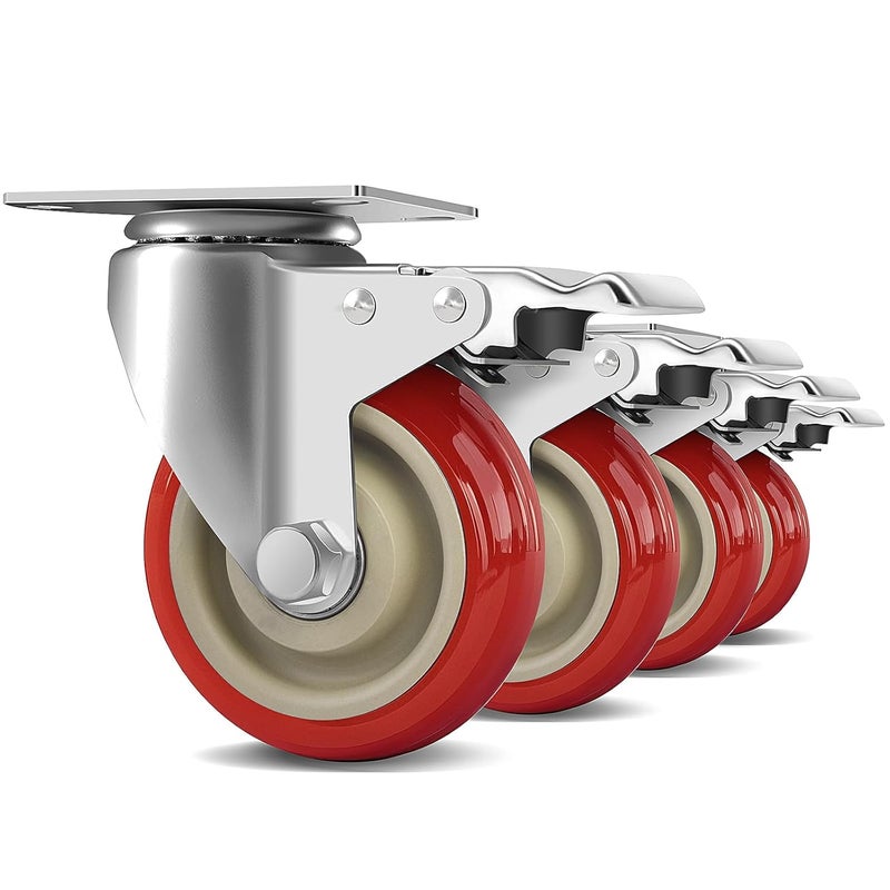 FOCBUGU 4 Inch Heavy Duty Swivel Caster Wheels with Brake, Set of 4, Industrial Locking Rolling Plate Casters Wheels for Furniture, Cart, Table and Workbench, Easily Load 2200lbs - Image 1